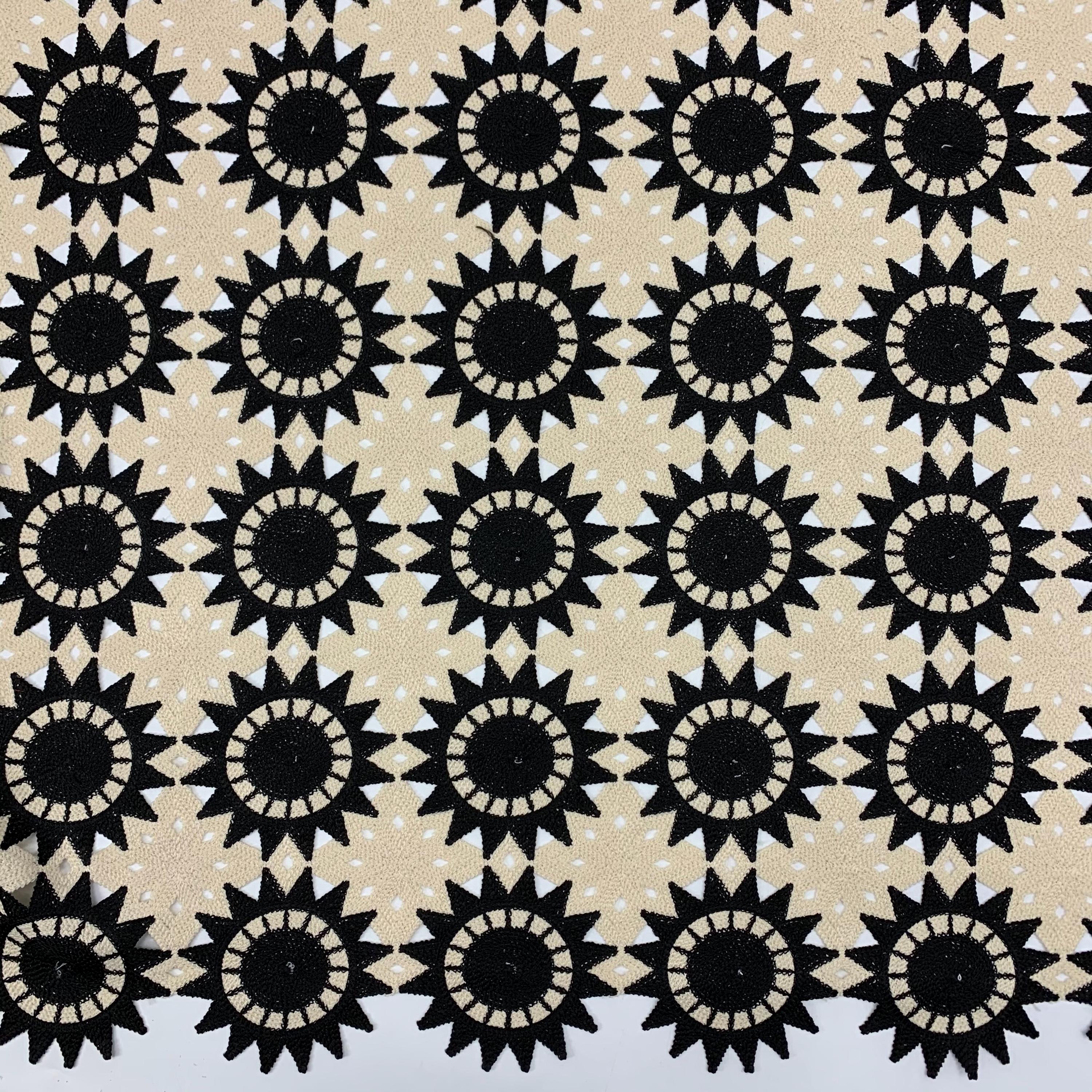 Popular Cord Embroidery on Beige/black Cotton Fabric Popular Cord Embroidery on Beige/black Cotton Fabric