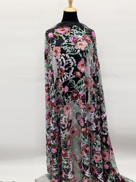 CLEARANCE - Floral Sequin Apparel Fabric by The Yard - Polyester Mesh Embroidered Fabric Supplier - Designer Lace Fabric - SS220913-SQ02