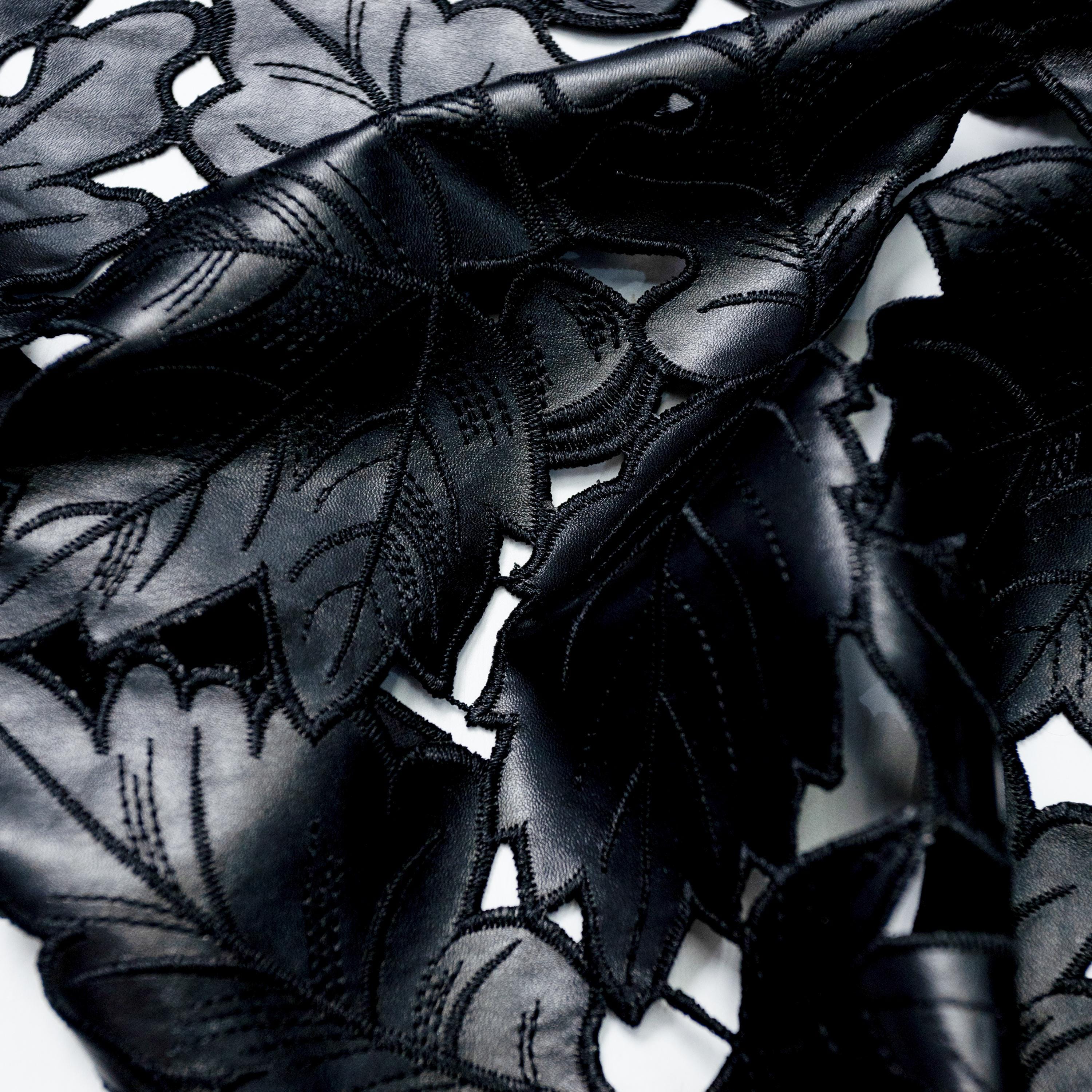 Black PU Laser Cut Leaf Lace Fabric by the Yard – High-fashion Designer ...