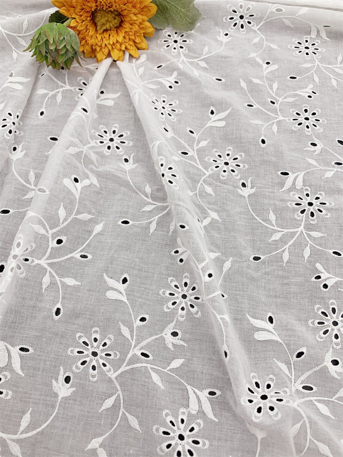 Eyelet Embroidery on White Cotton Voile Lowcost Fabric Etsy
