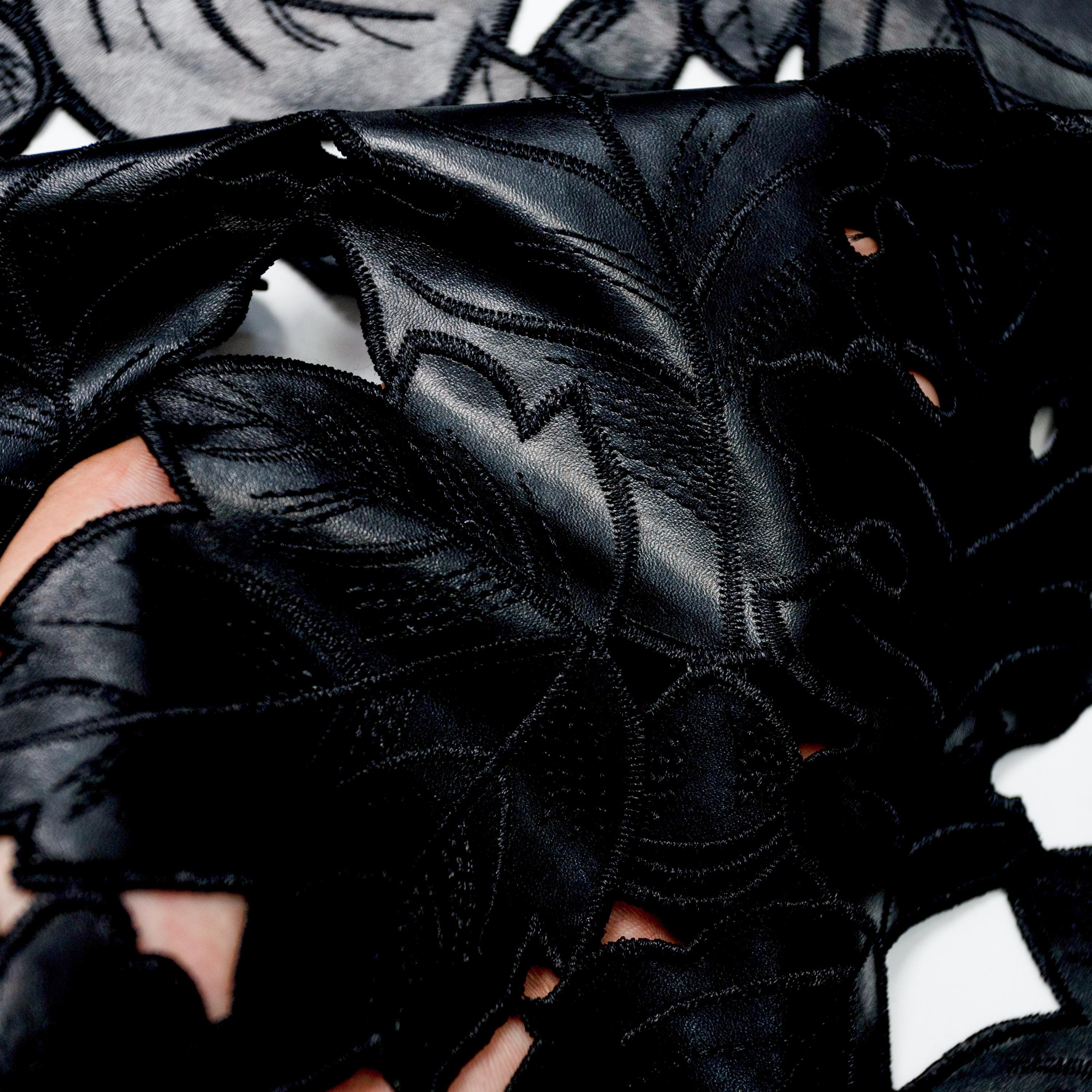Black PU Laser Cut Leaf Lace Fabric by the Yard – High-fashion Designer ...