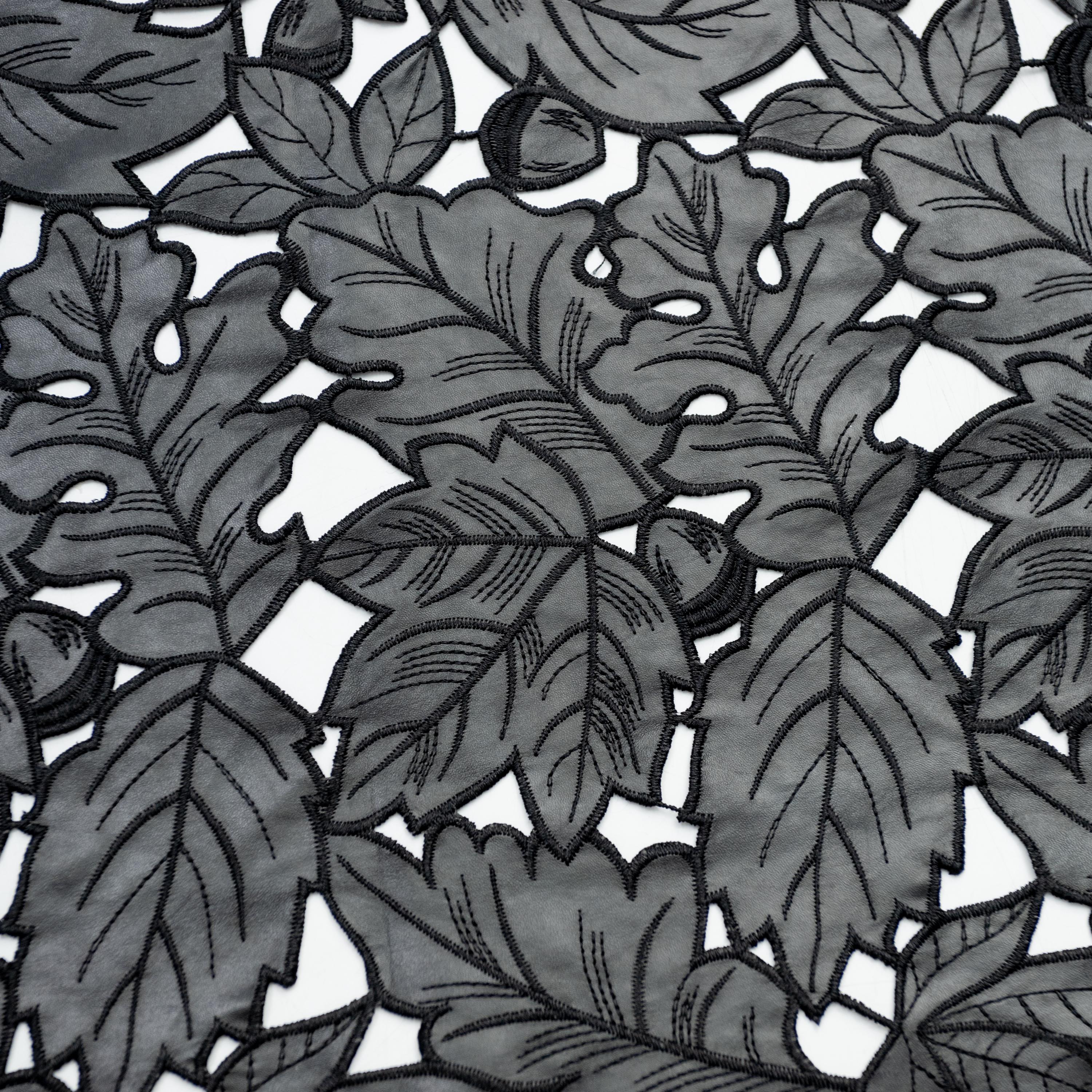 Black PU Laser Cut Leaf Lace Fabric by the Yard – High-fashion Designer ...