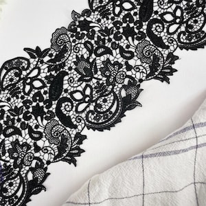 Black Embroidered Venise Lace Trim by The Yard - Wide Border Trimming -Guipure Flower Edge Lace Trim - Vintage Sewing Lace - SS240201-LACE12
