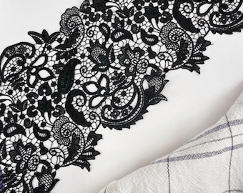 Wide Black Venise Lace Embroidered Guipure Lace Cutwork Lace Trim