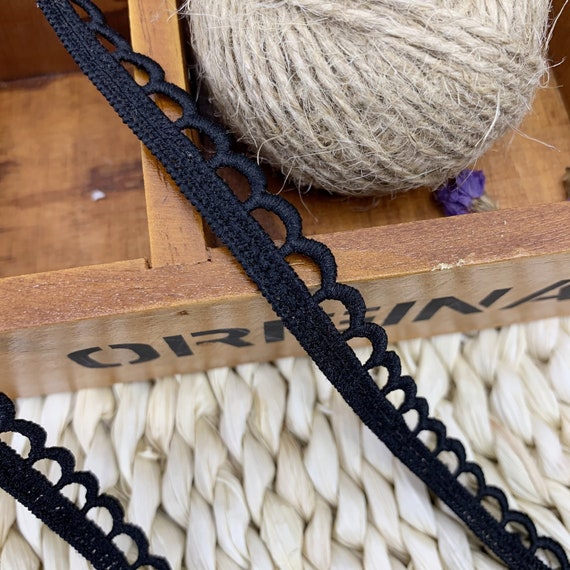 Black Scalloped Border Venise Narrow Lace Trim by The Yard - Neckline,Choker - Sewing Ribbon Craft Dress - 1.2CM Width - SS200404-LACE34