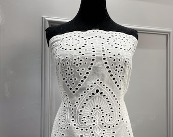 Heavily Stitched Eyelet Embroidery on Black/Ivory White Cotton Voile Fabric - Dress Sewing Lace by The Yard- Curtain Fabric - SS231107-EMB21