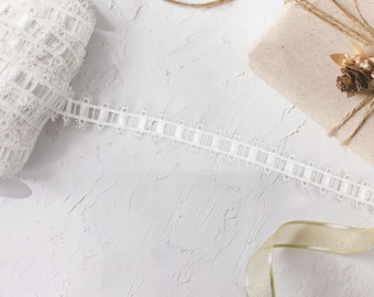 White Polyester Geometric Embroidered Ladder Lace Trim for Cushions - Sewing Ribbon Crafts - Simple Lace Yard -2.5CM Width - SS190703-LACE09