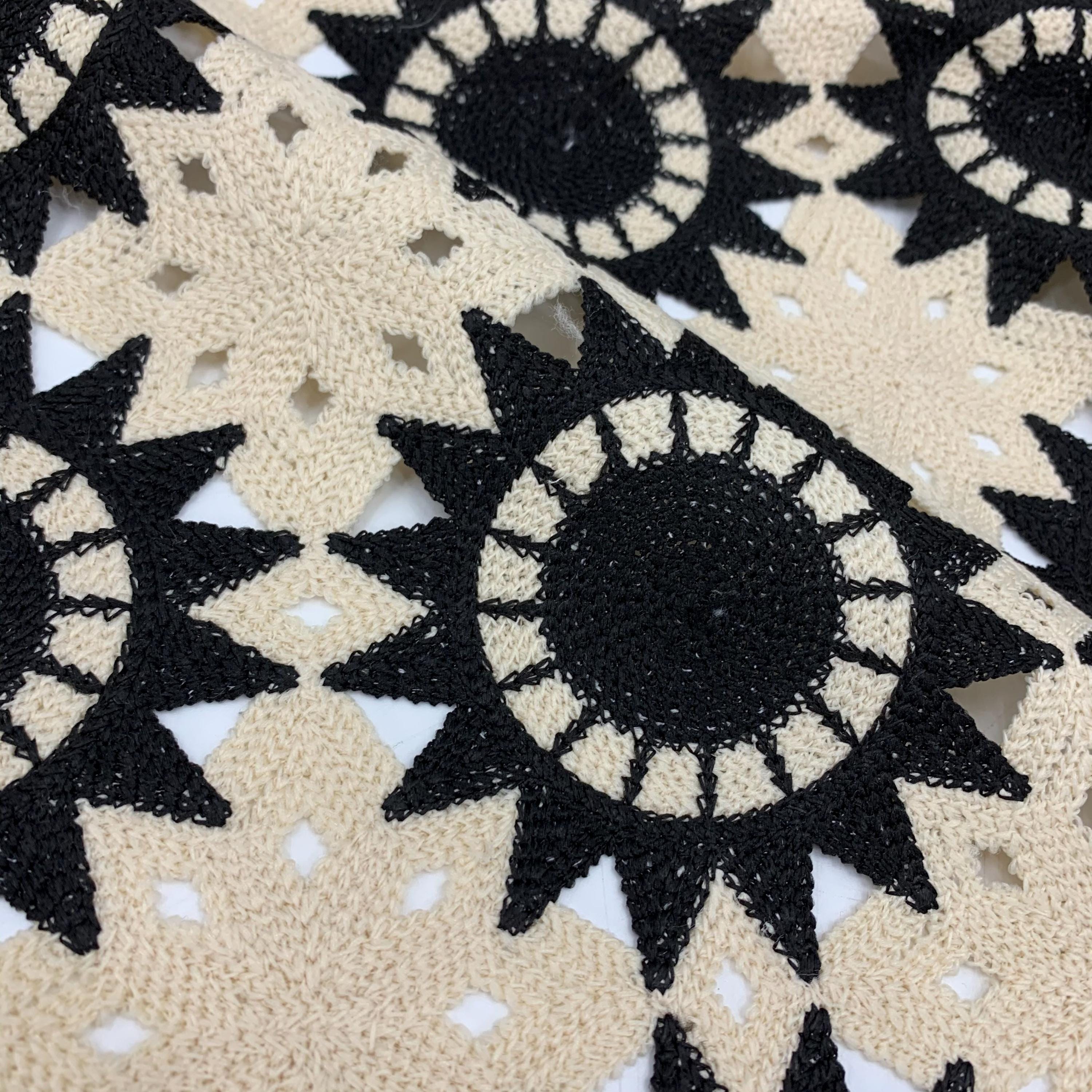 Popular Cord Embroidery on Beige/black Cotton Fabric Popular Cord Embroidery on Beige/black Cotton Fabric