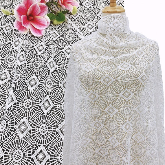 CLEARANCE - Ivory White Polyester Guipure Embroidered Fabric by The Yard - High Quality Embroidery Lace Fabric for Sewing - SS210929-EMB06