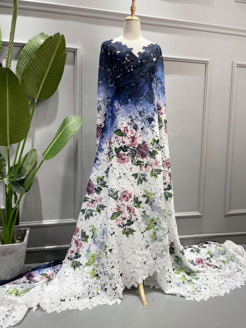 細部までこだわったポリエステル刺繍生地に全面デジタルプリント - 1ヤードあたり花柄レース生地 - 柄生地 - SS140718-PRINT27 画像 6