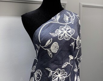 Floral Corded Embroidery on Dark Blue Cotton Voile Fabric - Embroidered Fabric by The Yard - Dress Sewing Material - SS231113-EMB04B