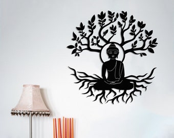 Buddha Tree of Life Metal Wall Art: Yoga Meditation Decor, Peaceful Designs