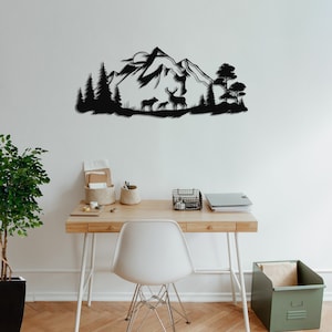 Decorazione murale in metallo con famiglia di alci: decorazione per la casa con albero di montagna