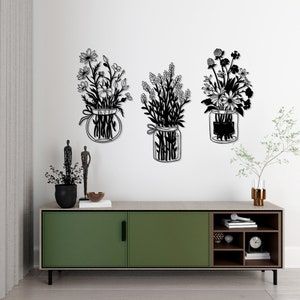 Metalen muurkunst bloem, 3 stuks bloemen metalen wanddecoratie, grote zwarte metalen bloemen wanddecoratie, bloemenbundels, muurhangers, moeder cadeau
