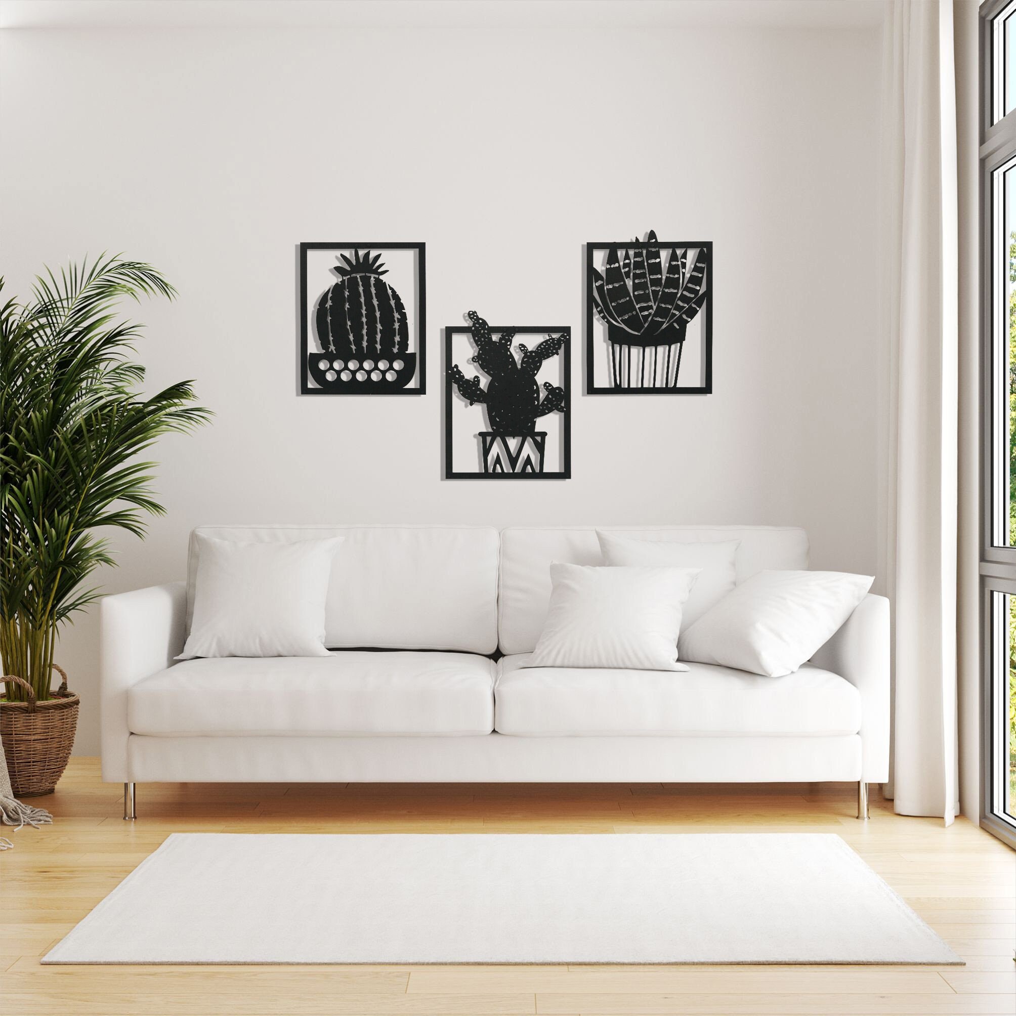 Cactus Metal Wall Art: Set of 3 Plant Decor Hangings