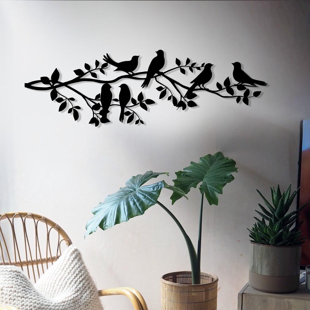 Metal Birds on Branch, Tree Wall Decor, Metal Birds Wall Art, Interior Decoration, Home Living