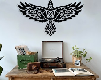 Viking Raven Metal Wall Art: Celtic Home Decor, Steel Wall Sign