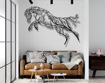 Metal Horse Wall Art: Tree Branch Design, Farmhouse Decor