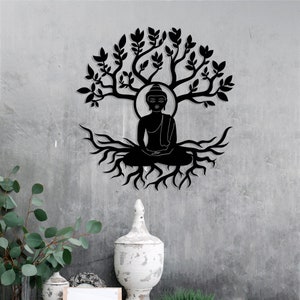 Buddha Tree of Life Metal Wall Art: Yoga Meditation Decor