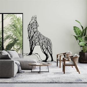 Decorazione murale in metallo, decorazione murale a forma di lupo, appendino da parete a forma di albero-lupo, decorazione d'interni per la casa, decorazione murale a forma di foresta, cartello da parete, regalo per la casa, decorazione per caverne umane