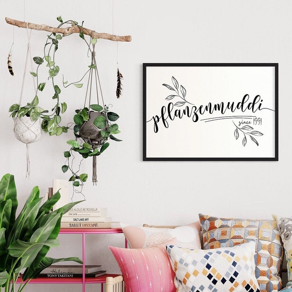 Pflanzenmuddi since Poster |  Digital Product | Personalized Plant Image | Handlettering Canvas Print |  German mural
