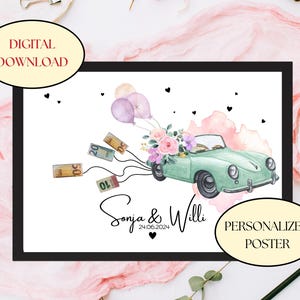 Personalized cash gift for a convertible wedding | DIY car wedding gift | Digital product | Sports car wedding | Classic car wedding