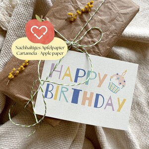 Carte de voeux Joyeux anniversaire | Gâteau de carte d'anniversaire | Félicitations | Muffin d'anniversaire | carte postale en papier pomme durable