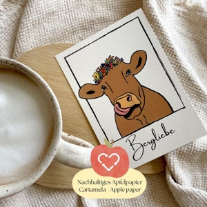 Carte de vœux Mountain Love Cow | Carte Pays Amour | Carte de voeux montagnes Alm | carte enfants mignon | carte postale en papier pomme produite de manière durable