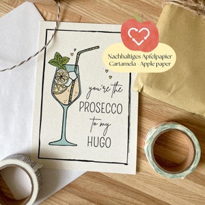 Carte de voeux Hugo | Cocktail d'amour | Menu Apéritif Hugo | Félicitations Buvez du Prosecco | carte postale en papier pomme produite de manière durable