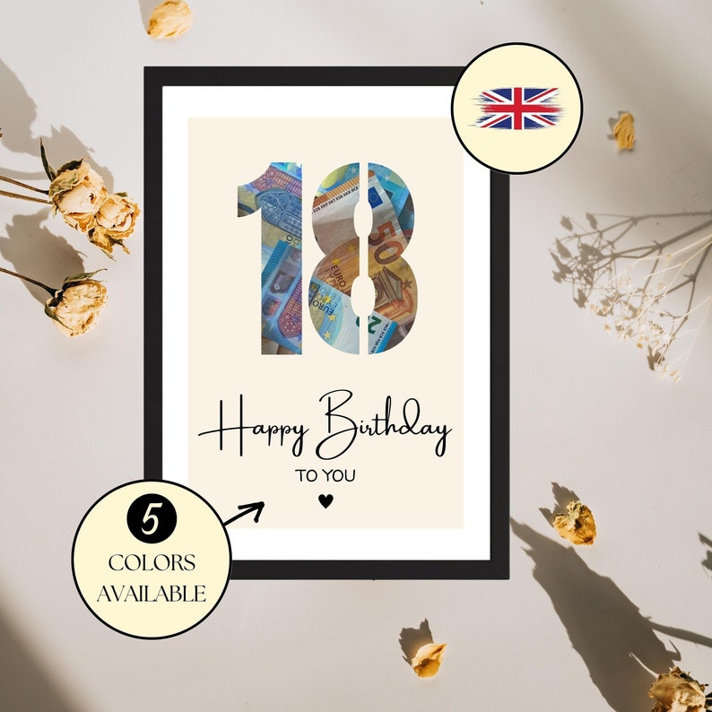 18 Geburtstag Geldgeschenk DIY Achtzehnter Geburtstagsposter Digitales