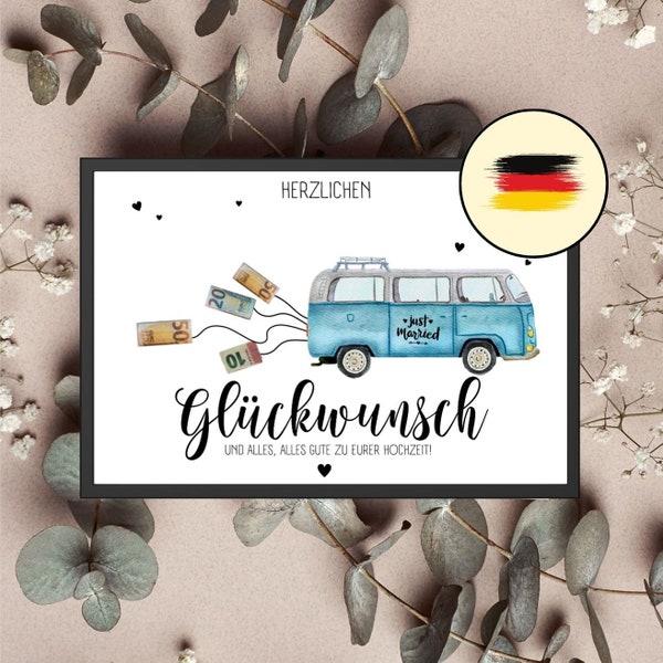 VW Bus Geldgeschenk Hochzeit | Boho Wedding Gift | Digitales Produkt | Last-Minute-Hochzeitsgeschenk | Just Married | Hochzeitsposter Van