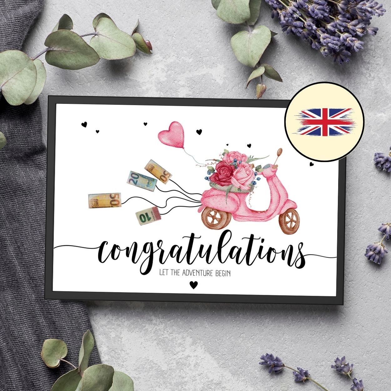 Vespa wedding cash gift | DIY wedding gift | Digital product | Last minute wedding gift | Moped cash gift | Wedding poster
