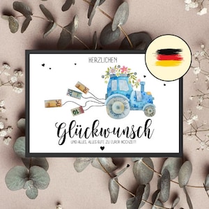 Country wedding wedding cash gift | Farmer&#39;s wedding | Digital product | Last minute wedding gift | Wedding poster tractor blue farm