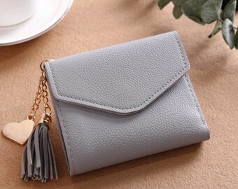 Women's wallet - custom birthday gift - personalized gift for her - gifts for women - card holder - grey purse - birthday gift - PU Leather