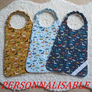 Personalized nursery canteen napkin, Colorful dinosaur elastic bib