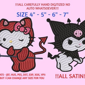 Cute Kittens Anime Machine Embroidery Design - Anime Embroidery Files - 5 Sizes - Instant Download