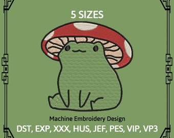 Mushroom Frog Machine Embroidery Design - Frog Embroidery Files - 5 Sizes - Instant Download