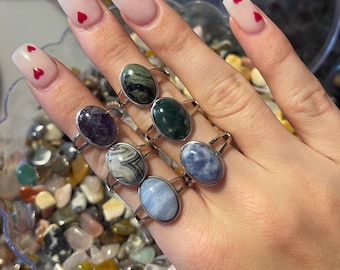 Sterling Silver Adjustable Crystal Rings