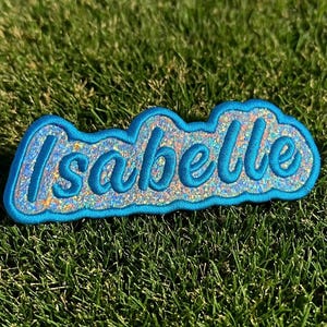 Personalized Name Patch, Holographic, Shiny, Glitter, Iron on Embroidery Name tag, Stitched Badge