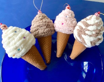 Ice cream bowl filler or ornament, Gift for summer decor, Tiered tray accent, Ice cream shop, Vanilla chocolate strawberry twist flavors
