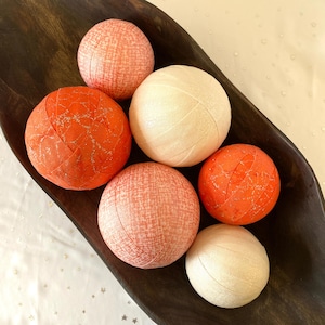 Coral Sparkle Bowl Fillers Set of 6, Summer Neutral Home Decor, Fabric Orange Tonal Baubles, Spring Dough Bowl Vase Basket Display
