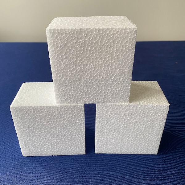 Foam block 3", Smooth soft polystyrene 3" x 3" x 2" cube,  Square foam, Craft supplies for handmade gifts, No sew ornaments