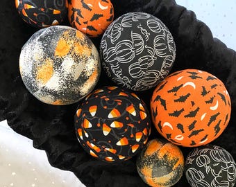 Halloween Fabric Decor Balls, Bat, Candy Corn, Pumpkin Vase Fillers, Spooky Season Dough Bowl Display, Fall Autumn Decorating