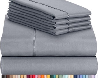 6 Piece Premium Bamboo Sheet Set, Deep Pockets, 50 Colors, 2200 Count, Eco-Friendly, Wrinkle Free, Silky Soft Hotel Bedding