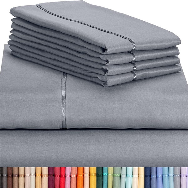 6 Piece Premium Bamboo Sheet Set, Deep Pockets, 50 Colors, 2200 Count, Eco-Friendly, Wrinkle Free, Silky Soft Hotel Bedding