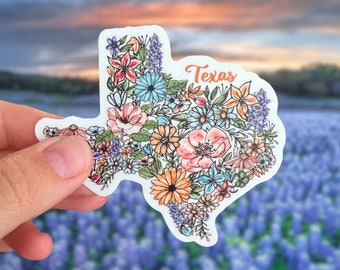 Floral Texas Sticker, Waterproof Vinyl Sticker, Texas  Sticker, watercolor Sticker, State flower, Bluebonnet, Bluebonnet sticker