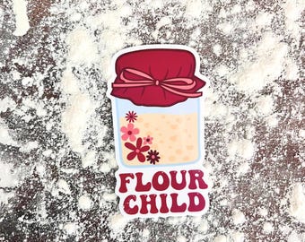 Flour Child, Floral Retro Baking Themed Waterproof Sticker
