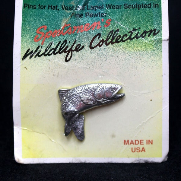 Vintage George G. Harris Sportsmen's Wildlife Collection Fine Pewter Rainbow Trout Pin in Original Packaging