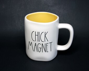 Rae Dunn CHICK MAGNET Ceramic Coffee / Tea Mug with Yellow Inlay - 18 fl oz