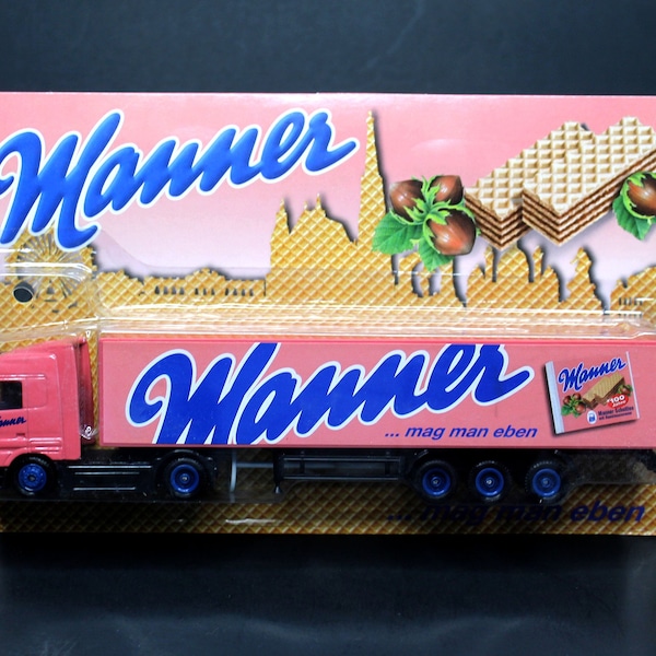 Austrian MANNER Wafers 7.5" Mercedes-Benz Container Truck with Traffic Light in Original Packaging